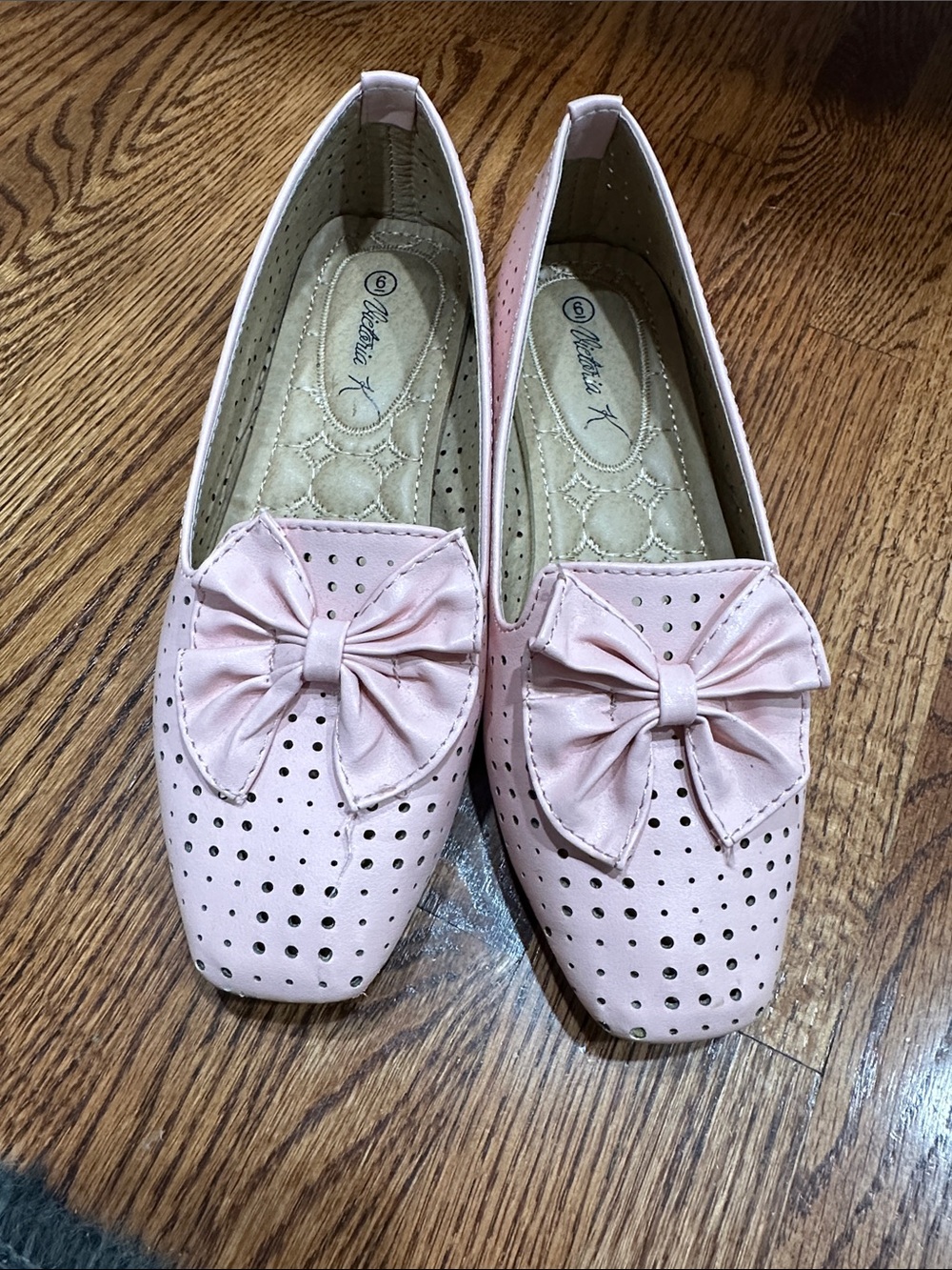 Victoria K Pink Perforated Bow Loafers